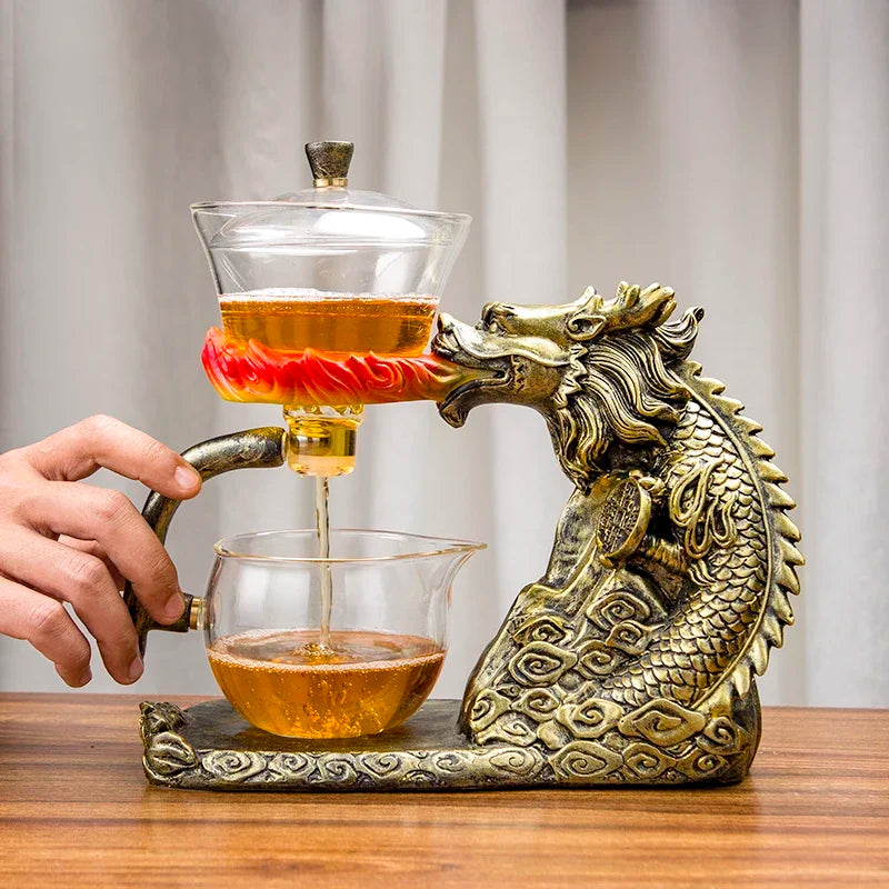 Golden Dragon Glass teacup set light luxury home  full semi-automatic tea set Kung Fu teapot