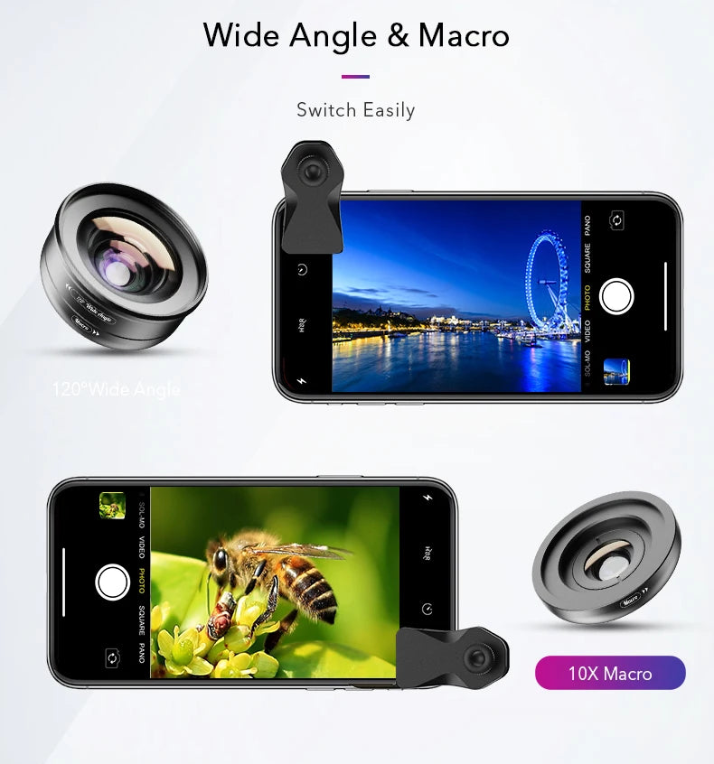 2 in 1 120 Degree Wide Angle and 10X Macro Phone Camera Lens Kit