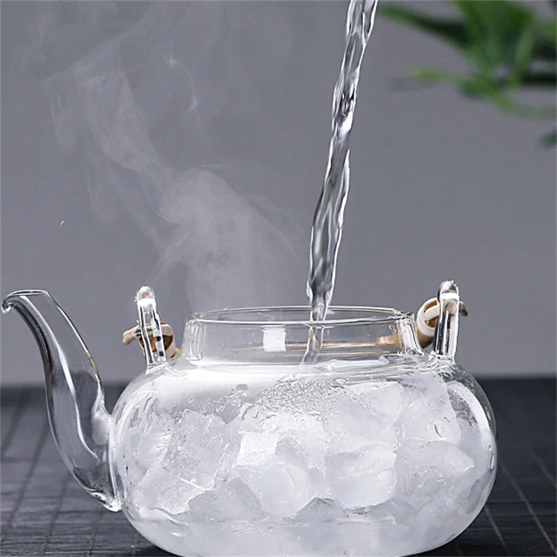 600ML Borosilicate Glass Teapot With Bamboo Handle Household Convenient Heated Tea Kettle with Filter Kung Fu Flower Tea Pot