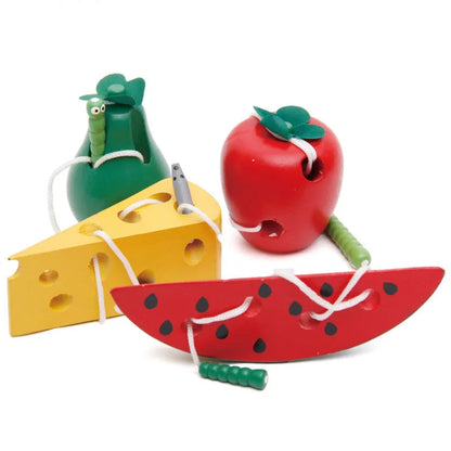 Montessori Wooden Toys for Baby 1 2 3 Years Early Learning Educational Toys Watermelon Cheese Threading Puzzle Games 0 12 Months