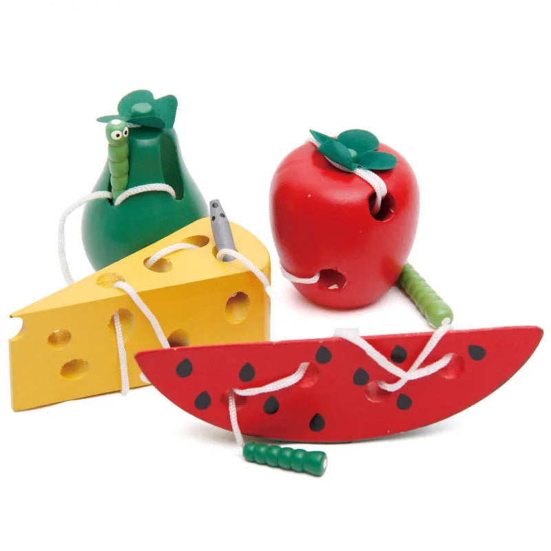 Montessori Wooden Toys for  1 2 3 Years Early Learning Educational Toys Watermelon Cheese Threading Puzzle Games 0 12 Months