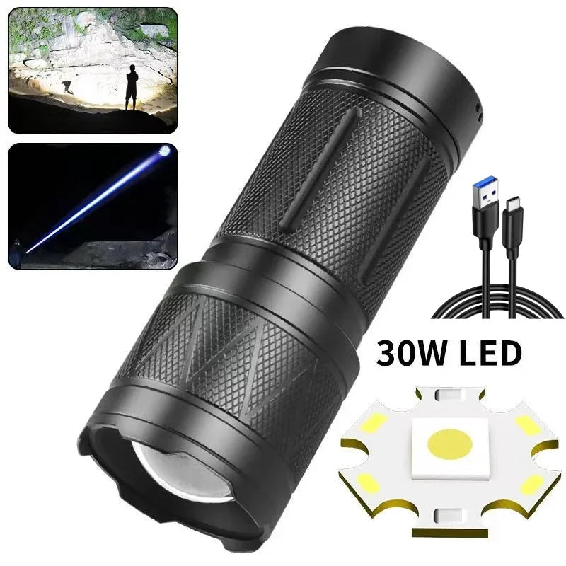 Ultra Bright LED Flashlight 12000mAh Rechargeable Zoomable Tactical Torch IPX6 Waterproof Power Bank
