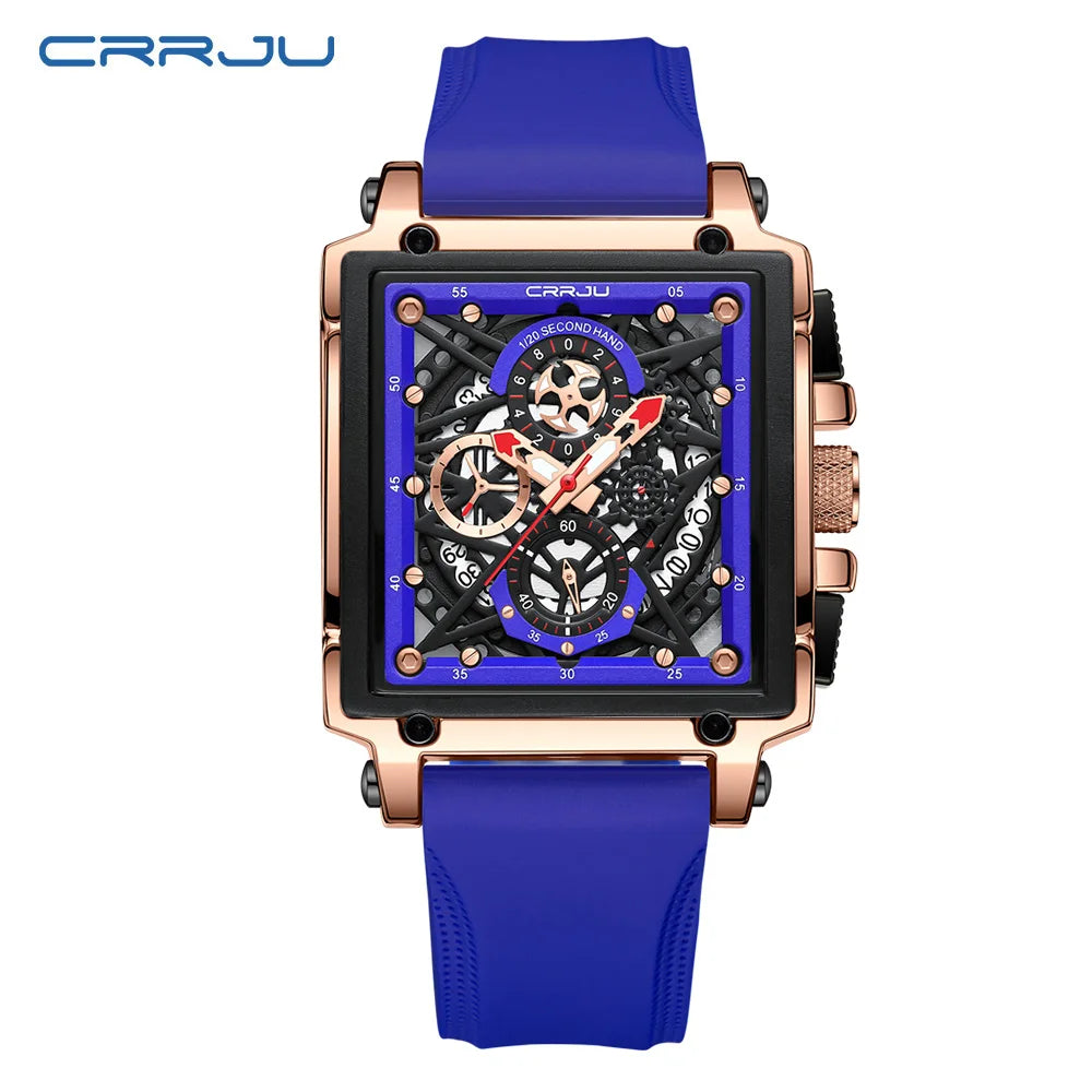 Men's Sports Chronograph Wrist Watch For Men Army Silicone strap Square Quartz Stop Watch Clock Man Relogios Masculino