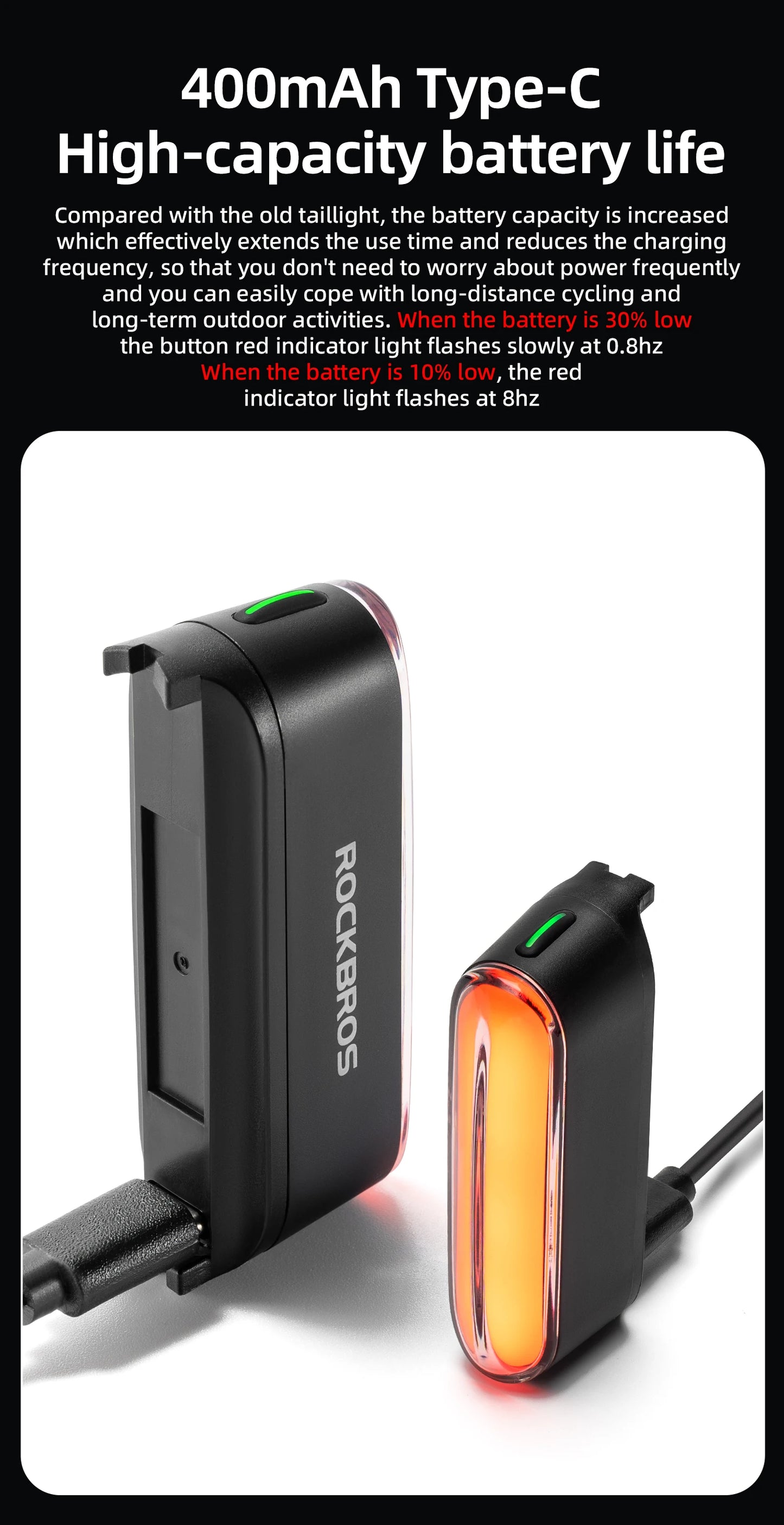 Bicycle Taillight  Install 400mAH Type-C IPX6 Waterproof  Smart Brake Sensing Rear Light MTB Road Cycling Light