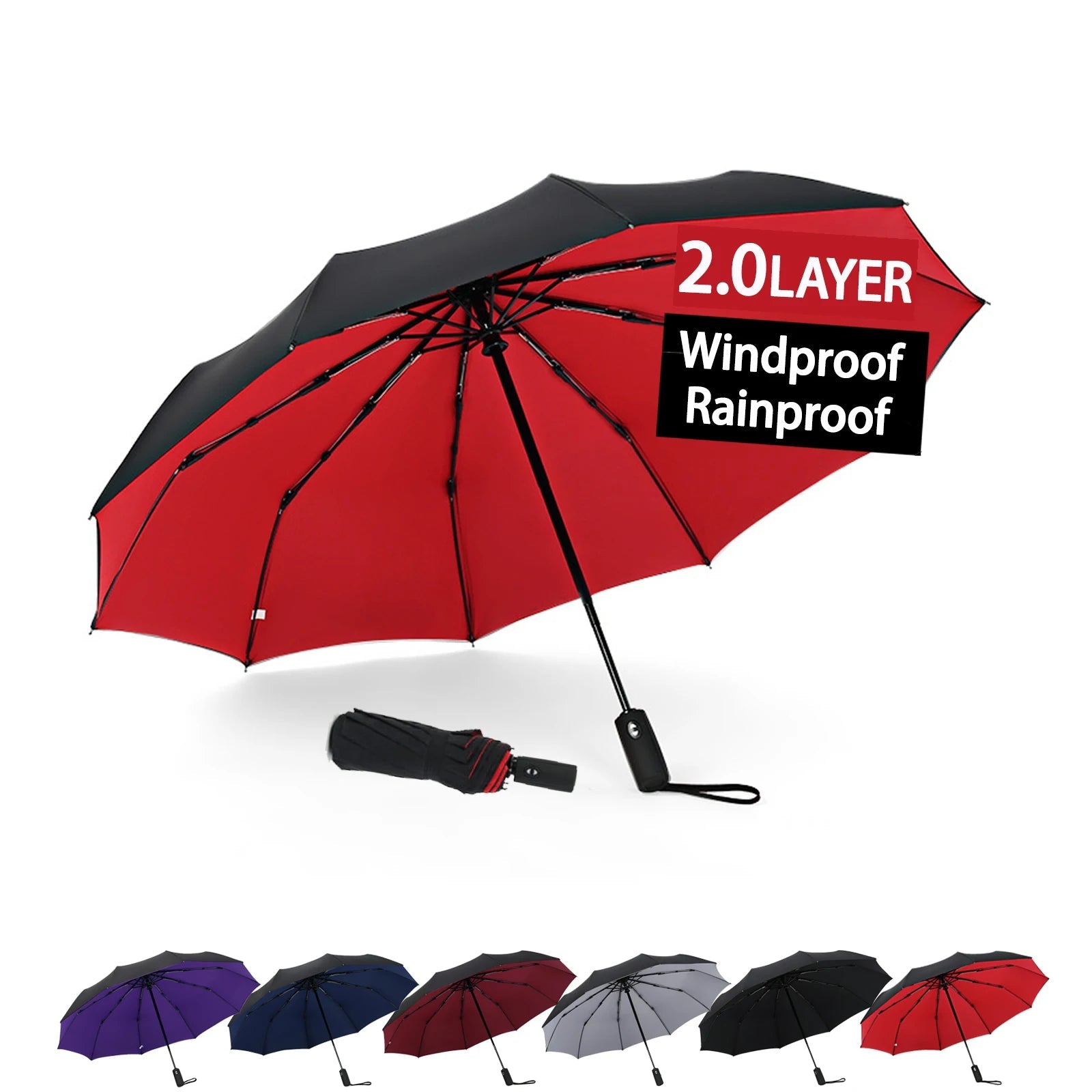 Windproof Travel Umbrella Small Strong but Light Portable and Automatic Folding R