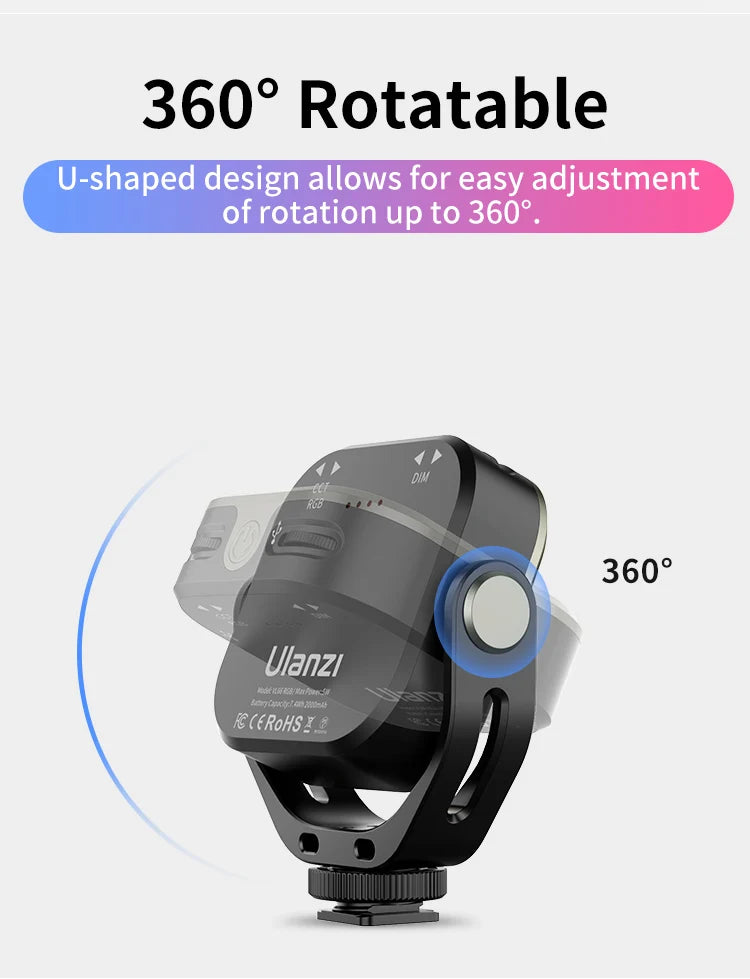 VL66 RGB Video Light – 360° Rotatable Bi-Color 2500-6500K CRI95+ Rechargeable Fill Light for DSLR, SLR & Smartphones