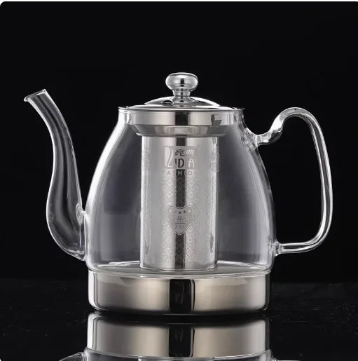 Heat Resistant Borosilicate Glass Teapot with Stainless Steel Infuser for Induction Cooker 1.2L