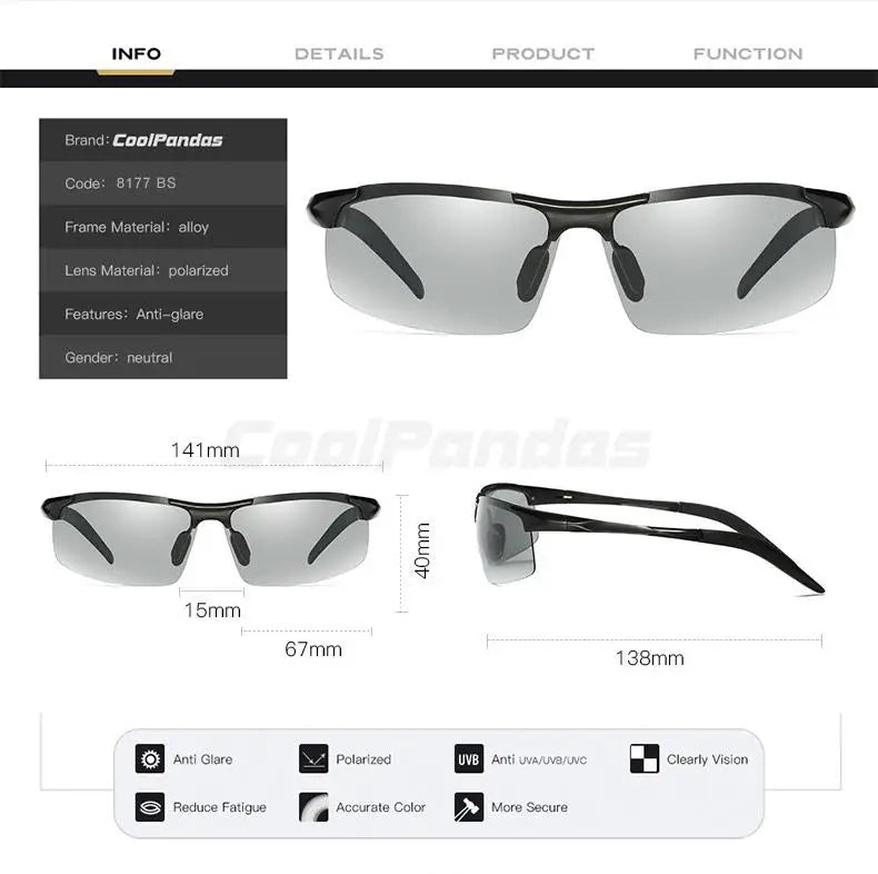 Aluminum Photochromic Polarized UV400 Anti-Glare Driving Sunglasses for Men Women