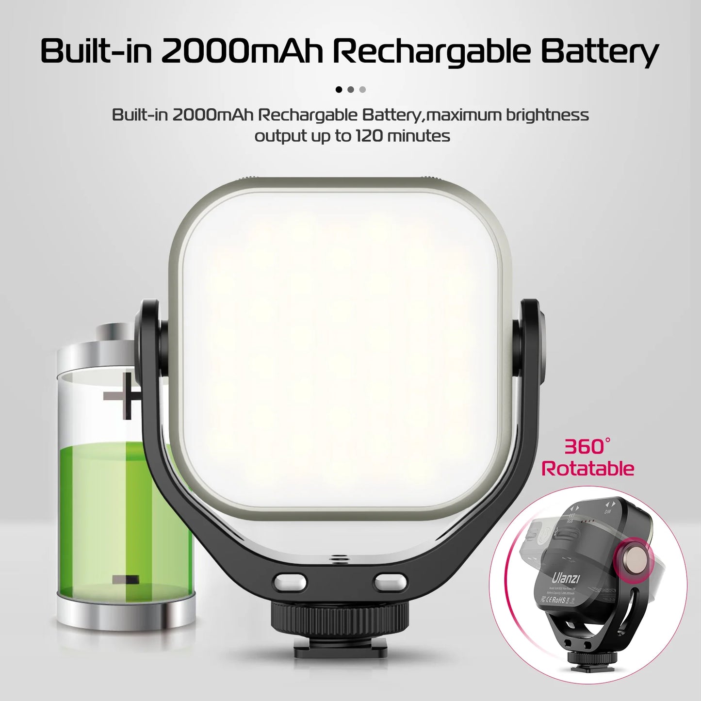 VL66 RGB Video Light – 360° Rotatable Bi-Color 2500-6500K CRI95+ Rechargeable Fill Light for DSLR, SLR & Smartphones