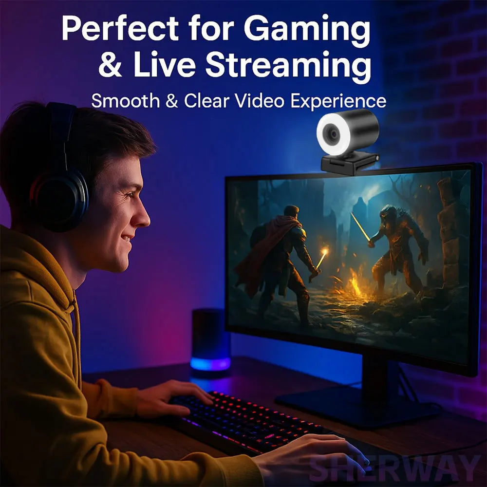 2K Streaming Webcam with Ring Light Autofocus Living Stream Camera 1080P USB Camera with Mics for Tiktok/YouTube Live Broadcast