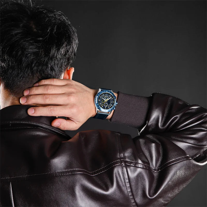 Men High Quality Multifunction Chronograph Leather Business Sports Wristwatches