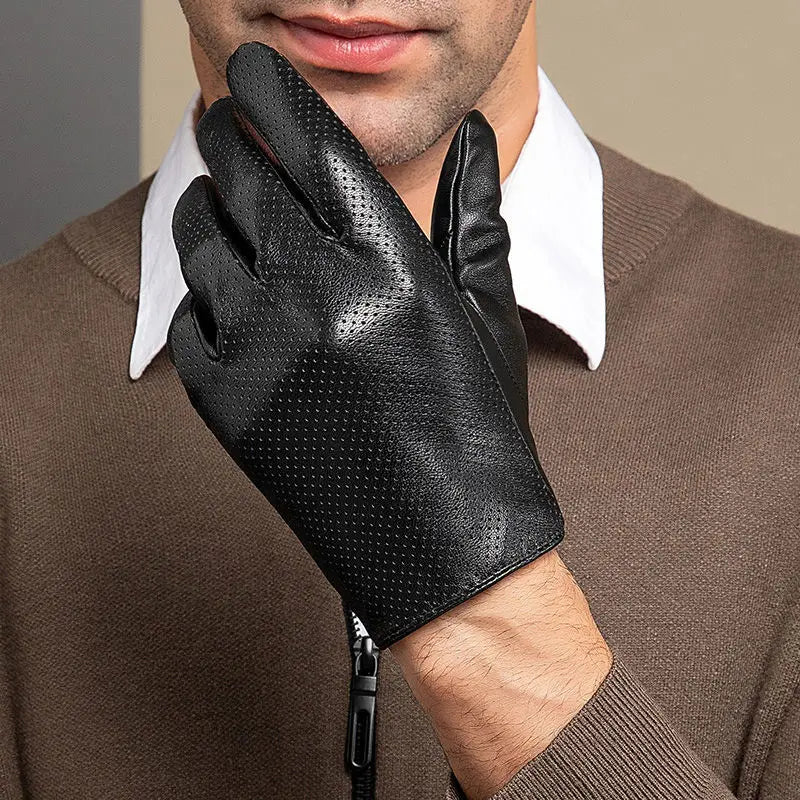 Autumn Men style Business Sheepskin Leather Gloves Winter Full Finger Touch Screen Black Gloves Riding Motorcycle Gloves