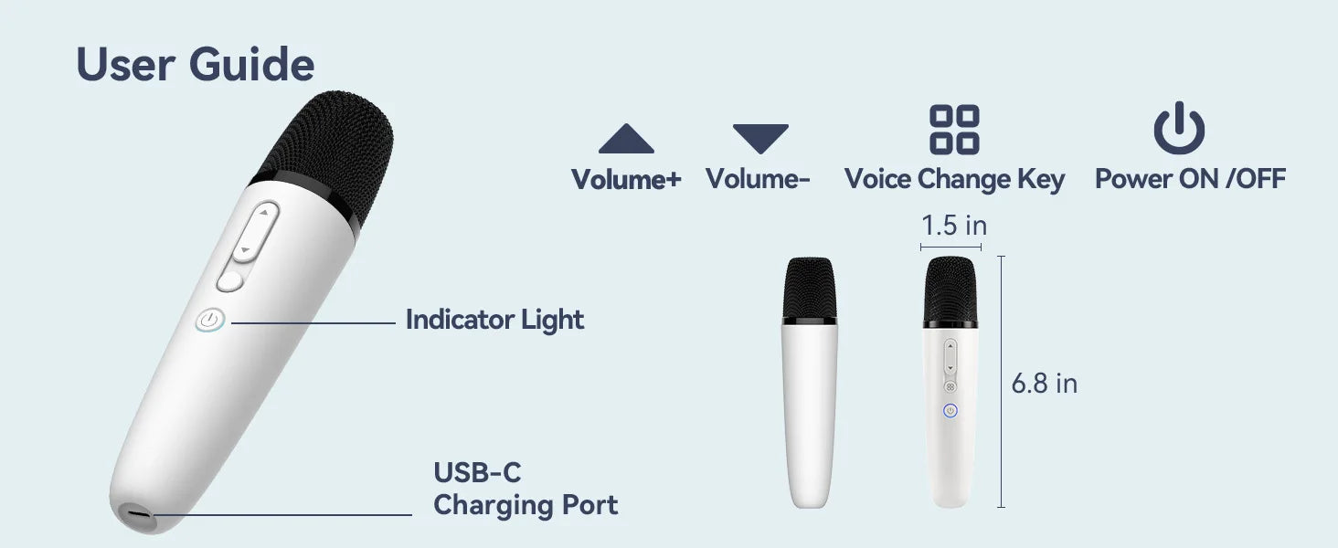 Tesla Karaoke Mic with Portable Bag, Wireless Mic with 8 Joy Effects, Rechargeable Mic with Type-C & Aux in Receiver