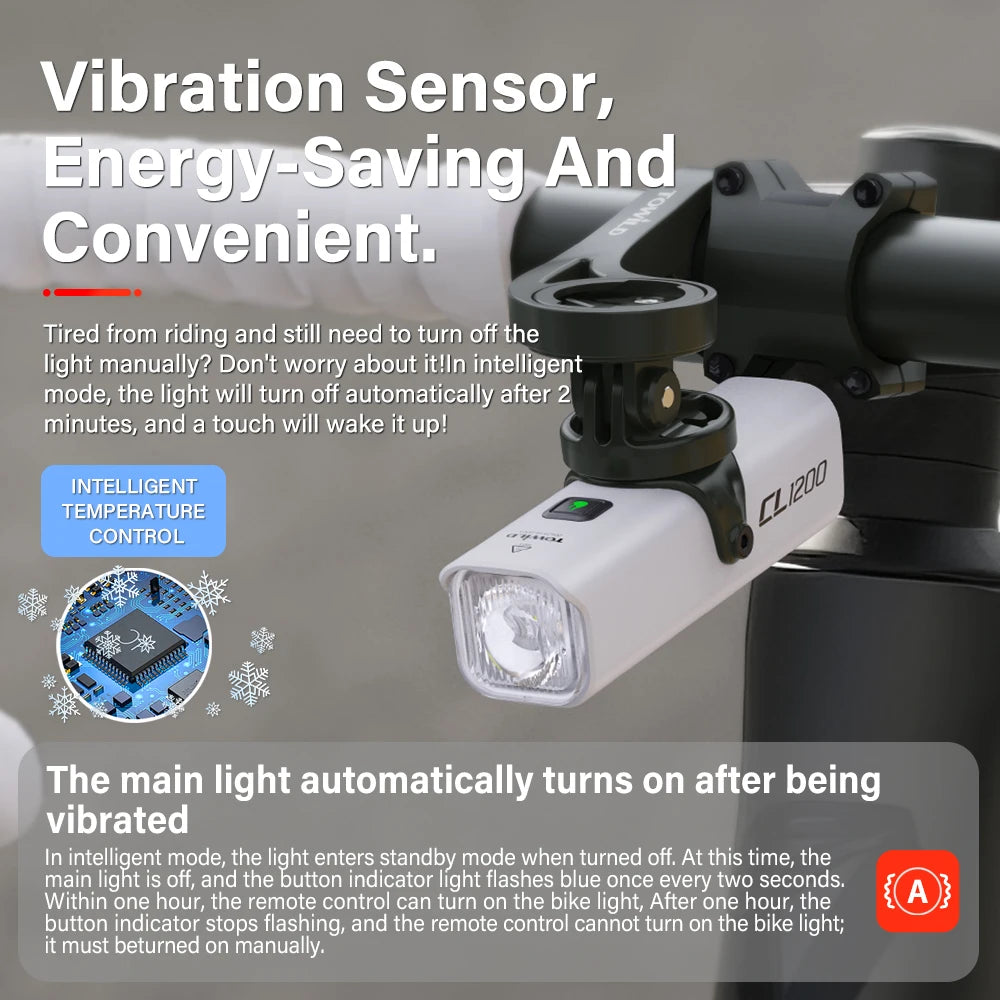 CL1200 Smart Bike light Remote Control Bicycle Lights 5000mAh battery Type-C Rechargeable Road MTB IPX6 Bicycle headlight