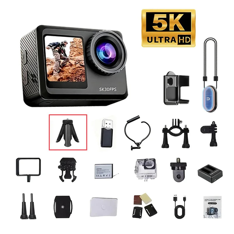 5K Magnetic Action Camera with Dual Touch Screen 4K60FPS 6-Axis EIS Waterproof Sports Camera for Cycling Vlog