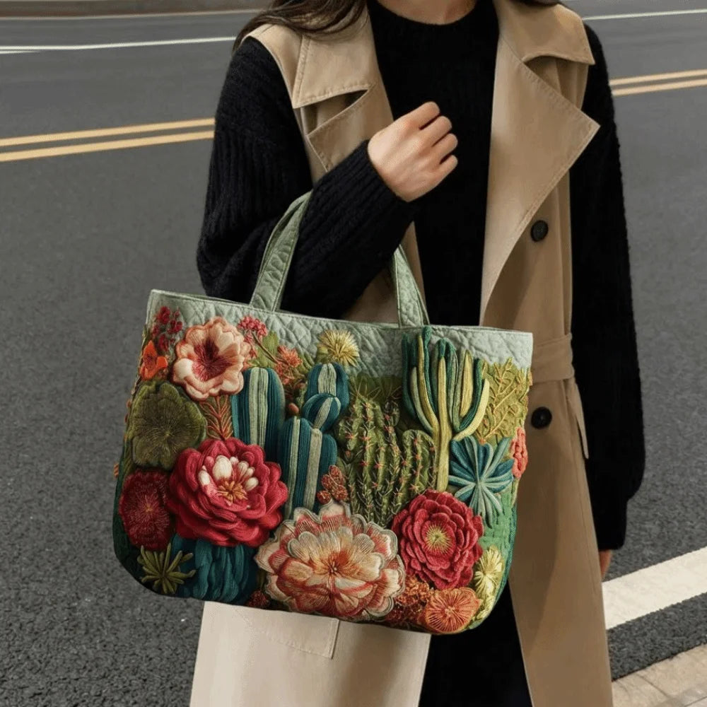 Vintage Quilted Canvas Tote Bag Large Capacity 3D Printed Shoulder Handbag