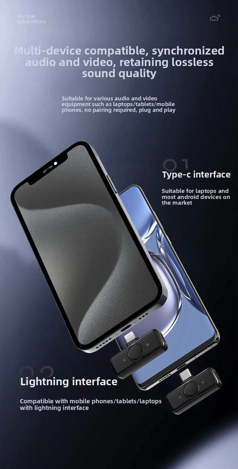 wireless lavalier microphone portable microphone suitable for iPhone, Android, mobile live streaming, game recording