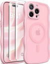 For iPhone 15 Pro Max Case Curly Wave Frame Shape Design Camera Protection Drop Shockproof Compatible with MagSafe Phone Case