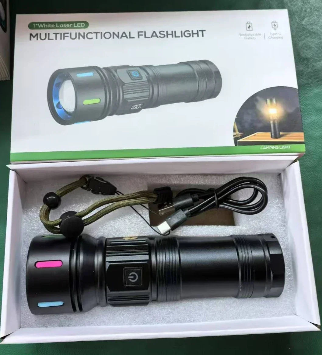 High Power 4 LED Light Source Rechargeable Tactical Flashlight with Zoom Waterproof Aluminum Alloy Camping Lantern