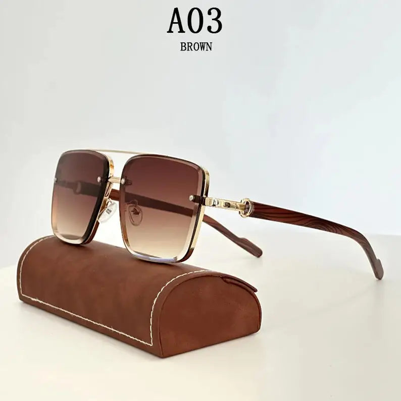 Vintage Square Wooden Frame Sunglasses With UV400 Protection