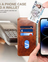Flip Leather Wallet Phone Case for iPhone 16 15 Pro Max 16E 14 Plus with Magnetic Card Slot Holder Cover
