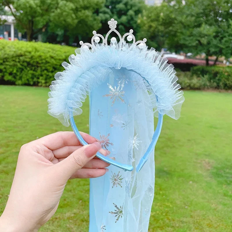 Girls Elsa Cosplay Headband Weaving Braid Tangled Snowflake Crown Headband Hair Accessories Girl Princess Bow Hair Ornament