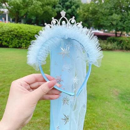 Girls Elsa Cosplay Headband Weaving Braid Tangled Snowflake Crown Headband Hair Accessories Girl Princess Bow Hair Ornament