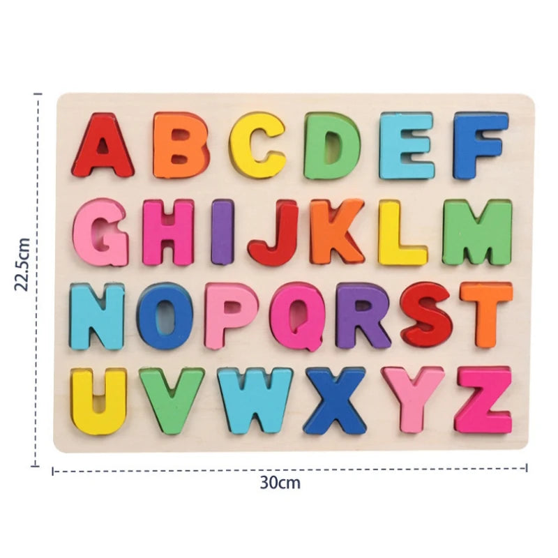 Montessori  Wooden Puzzle Toys  Cognitive Letter Number Hand Grab Puzzle Board Early Educational Toys for 2 to 4