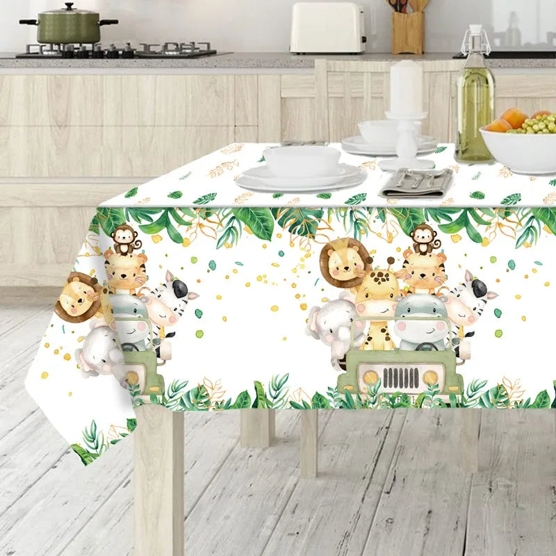 Jungle Animal Tablecloth Birthday Party Decor Palm Leaves Tablecloth Jungle Safari Wild One Kids Birthday Party Decoration