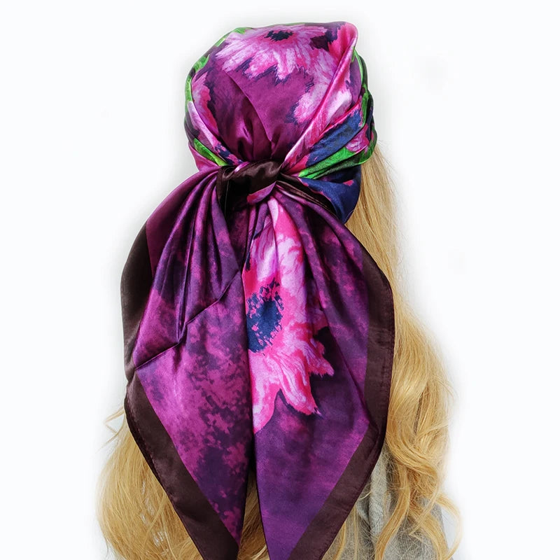 Retro Women Silk Scarf Bandanna Fashion Bohemian Pattern Square Hijab Lady Wrap Headband foulard muffler