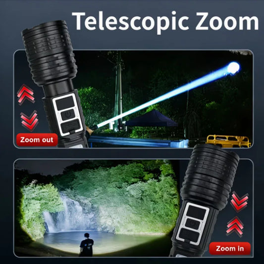 High Power Rechargeable LED Flashlight With COB Side Light And Zoom