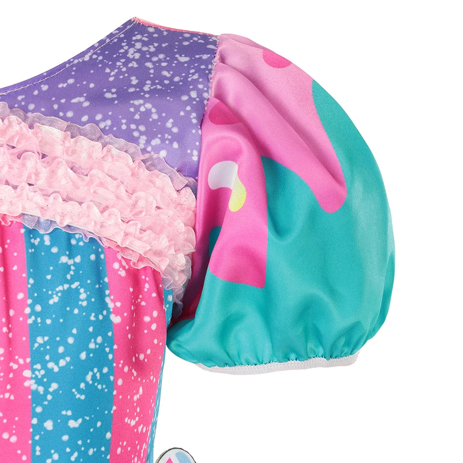 Girls Purim Festival Lollipop Costume  Puff Sleeve Candy Costume  Sweet Lollipop Print Birthday Party Dresses