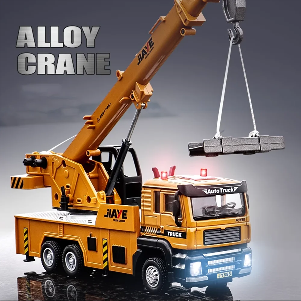 1/50 Scale Crane Engineering Car Model Toy Metal Vehicles Body Alloy Diecast Simulation Crane Rubber Tire Toys For Boys Gifts