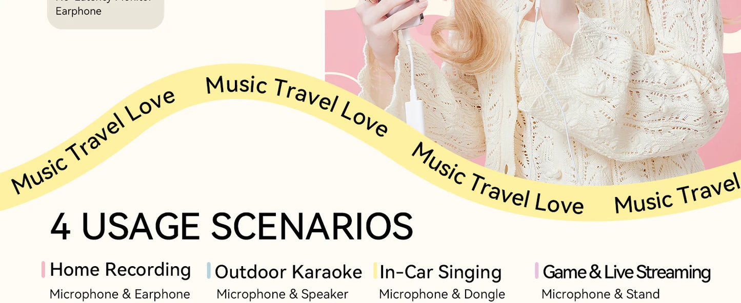 ASMR Recording & Karaoke Wireless Microphone with Earphone Monitoring, DSP Voice Enhancement, AUX Output for Live Streaming & Singing Apps
