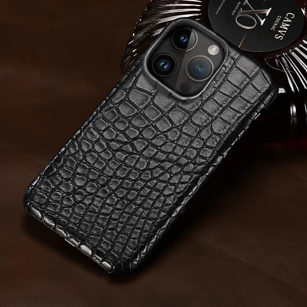 Crocodile Real Leather Cases for iPhone 16 15 Pro Max 14 pro max Genuine Leather Fundas Back Bover