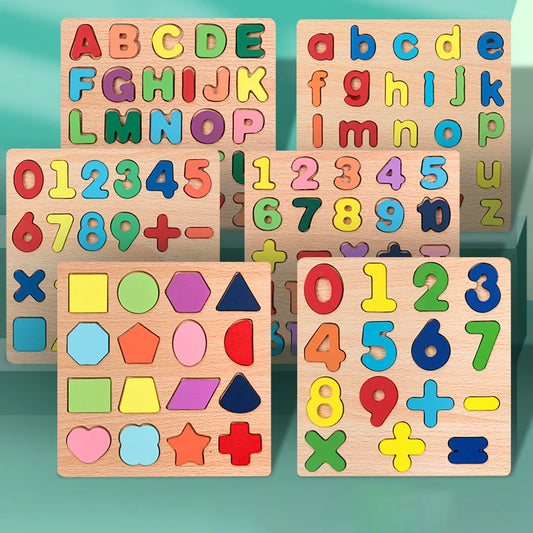 Wooden Alphabet and Number Learning Puzzle Board