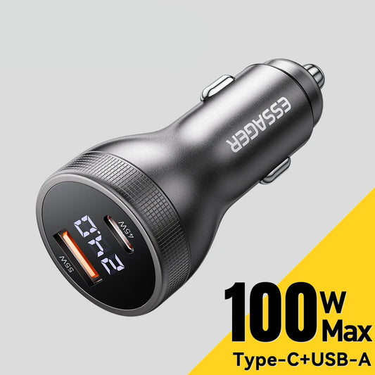 100W USB C Car Charger PD 3.0 QC 4.0 Fast Charging Dual Port Type C + USB Adapter