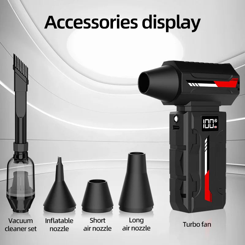 Mini pocket fan, 580,000 RPM turbo hair dryer, portable cordless vacuum cleaner, snow blower, multi-functional cleaning tools