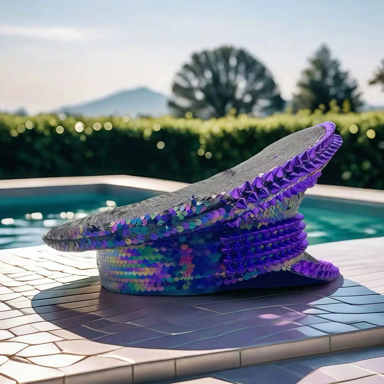 Violet Pool & Beach Steampunk Top Hat, Elegant Captain Hat Rhinestone Burning Man Woman, Party Caps for Man Original