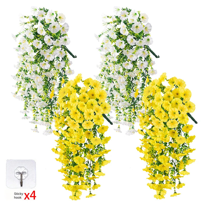 4PCS Morning Glory Artificial Flowers Hanging Vines Fake Plant Flower Garlands for Wedding Yard Home Garden Outdoor Decoration