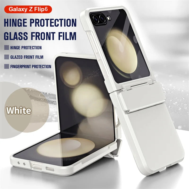 For Samsung Galaxy Z Flip 6 5 Flip5 Case Luxury Matte With Mirror Film Folding Hinge Shockproof Protection Hard Cover accessory