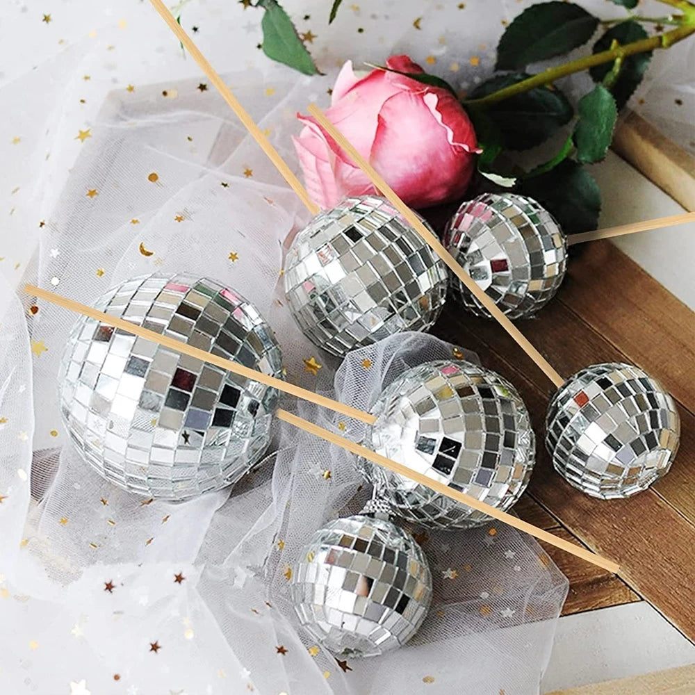 30Pcs Hot Pink Cake Balls Topper  Pink Silver Glitters Disco Balls Cake Toppers for Wedding Disco Birthday Cake Decor Supply