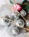 30Pcs Hot Pink Cake Balls Topper  Pink Silver Glitters Disco Balls Cake Toppers for Wedding Disco Birthday Cake Decor Supply