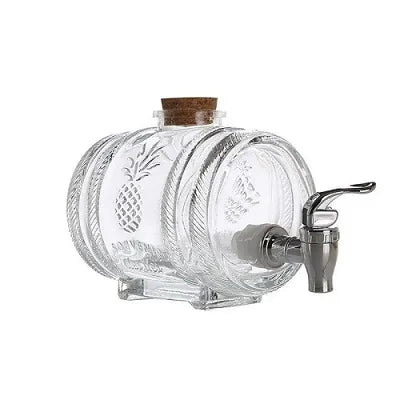 1L Glass Whiskey Barrel Wine Barrel Beer Bottle Fruit Aging Alcohol Honey Storage Container With Base Faucet Bar Tool
