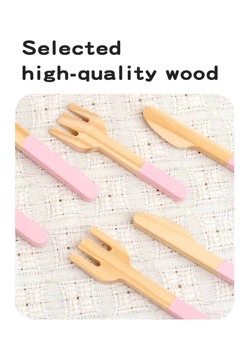 Wooden Pretend Play Kitchen Set with Pots Pans and Utensils