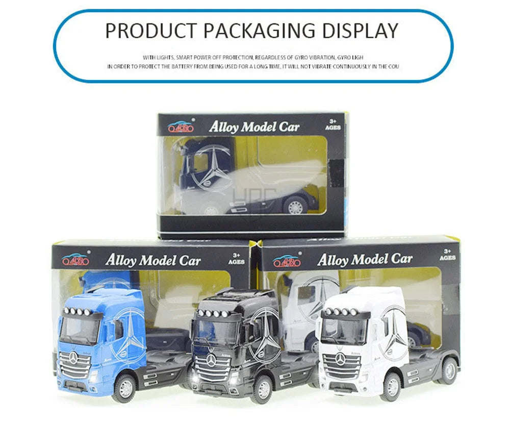 1:50 Diecast Alloy Truck Head Model Toy Container Truck Pull Back With Light Engineering Transport Vehicle Boy