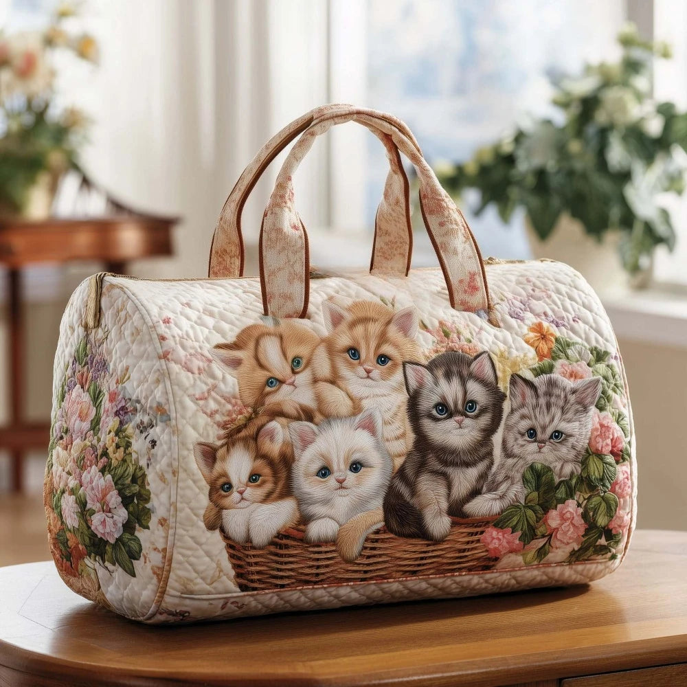 Cute 3D Quilted Cat Tote Bag Halloween Pumpkin Fall Leaves Floral Print Unique Travel Handbag Gift for Cat Lovers Shoulder Purse