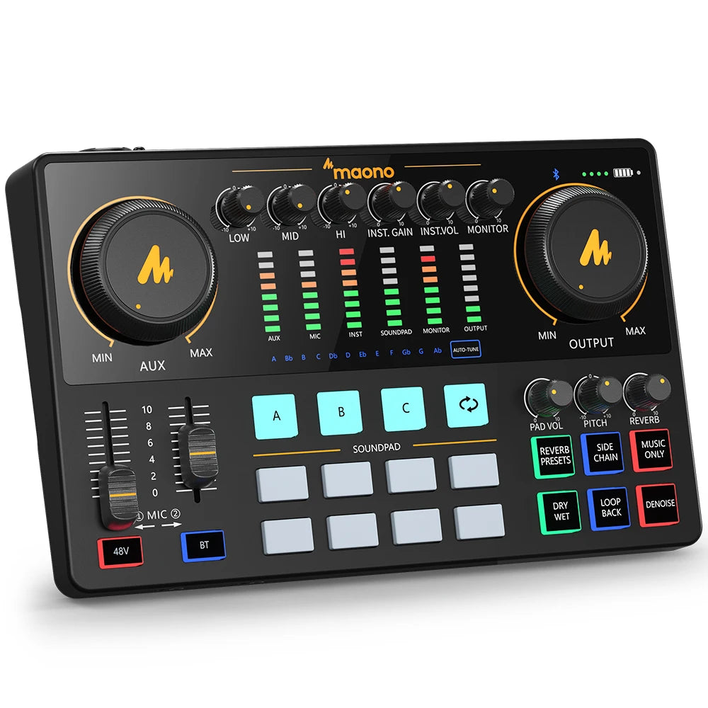 AME2 Audio Interface Sound Card DJ Mixer All in One Portable Podcast Studio for Recording,Live Streaming,Youtube,Guitar,PC