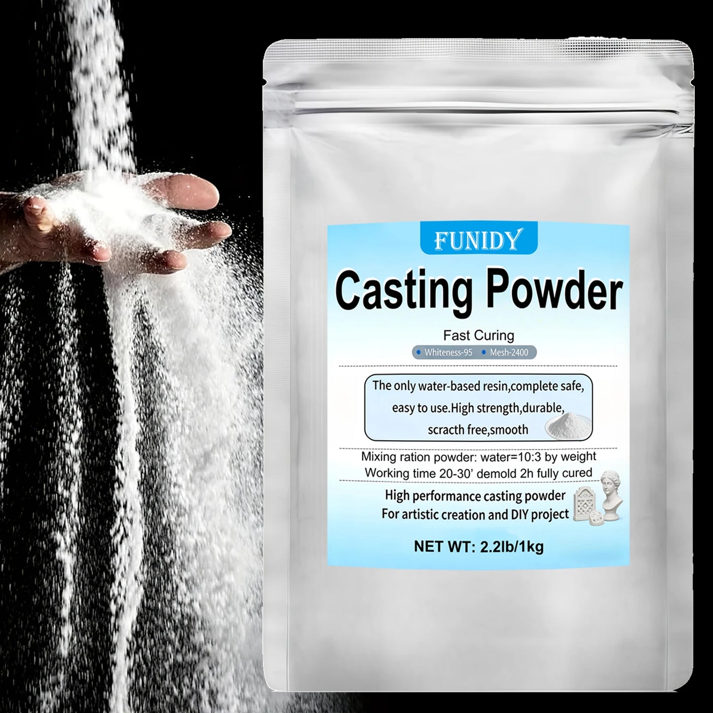 Resin Casting Powder 1000g/2000g/3000g – Fast Demold 20–30 Min, Self-Leveling Plaster for Craft Casting