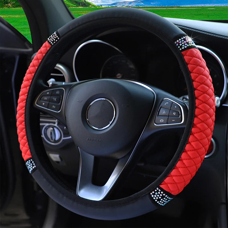 Universal PU Leather Rhinestone Car Steering Wheel Cover